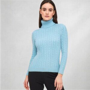 L.L. Bean Blue Cable Knit Turtleneck Sweater Women’s Small Pullover Long Sleeve